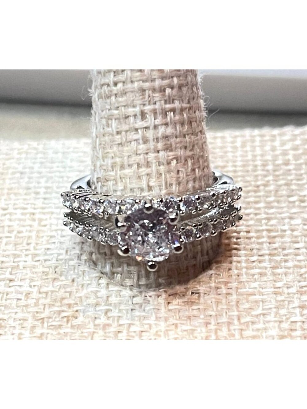 Women’s Stainless Steel Round Cut Cubic Zirconia Double Row Pavé Statement Ring